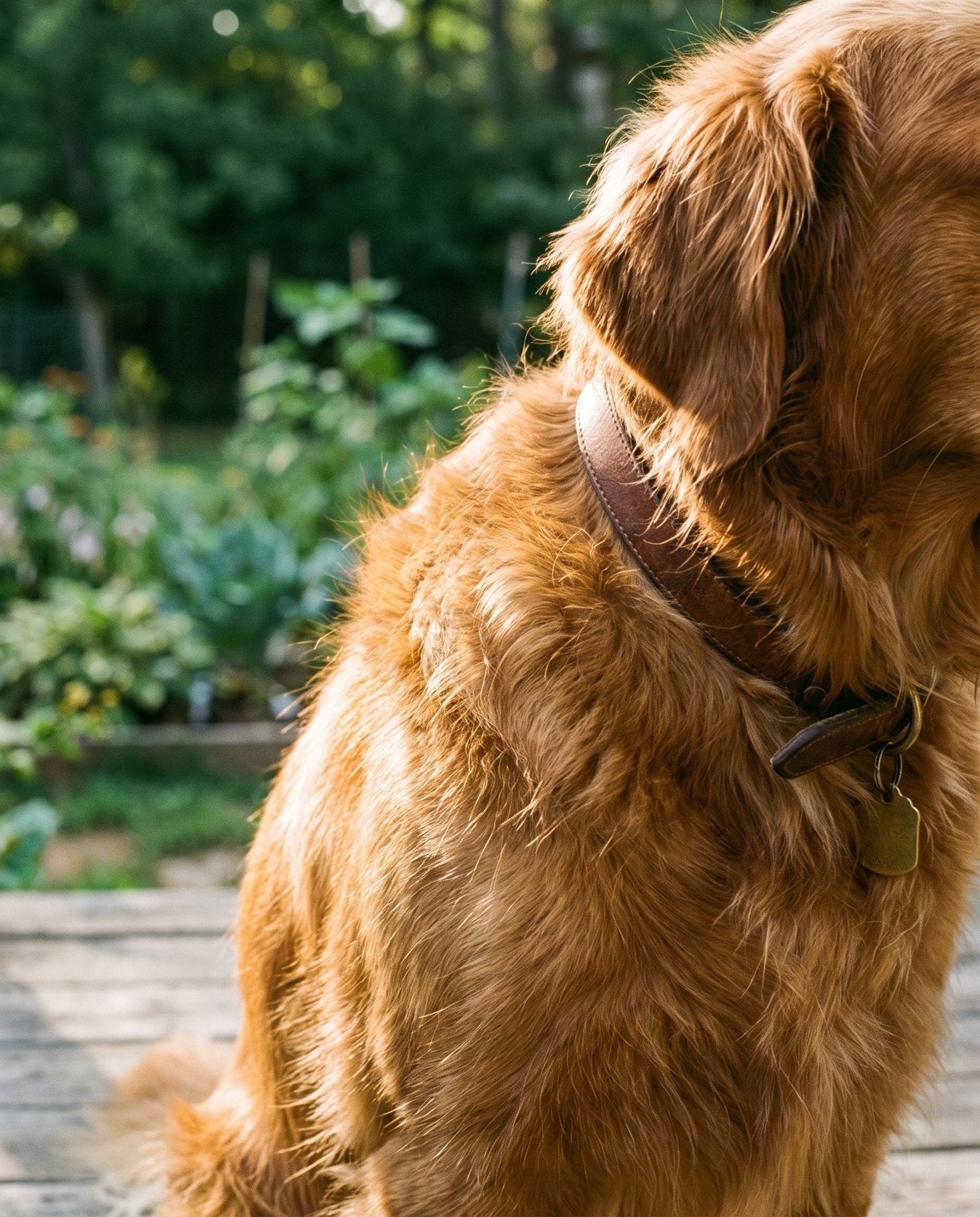 A golden retriever's glossy coat in afternoon light